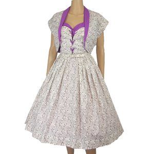 1950s Abstract Print Corset Laced Halter Dress with Bolero Jacket, XS Sm 2 4